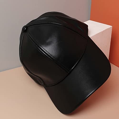 French Accent Men Black Solid Vegan Leather Baseball Cap For Outdoor Everyday Wear | Uv Protection | Lightweight | Quick-Drying | Fashion Casual Headwear Accessories For Men And Boys, Free Size - Image 3