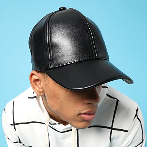 French Accent Men Black Solid Vegan Leather Baseball Cap For Outdoor Everyday Wear | Uv Protection | Lightweight | Quick-Drying | Fashion Casual Headwear Accessories For Men And Boys, Free Size - Image 4