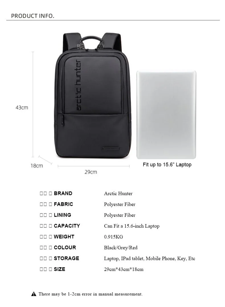 ARCTIC HUNTER Laptop Backpack for Unisex upto 12L fit 15.6 Inch Laptop Travel Backpack with 10.9 Inch Ipad EVA Compartment Polyester Expandable Backpack 2 Pocket Water Resistant Backpack B00529 Black