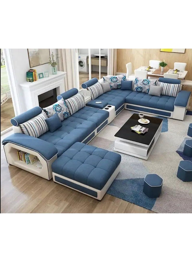 Al Zakharef Furniture Mississippi Set (Muted Blue) – Velvet Fabric Sectional Couch with Solid Wood Frame, Storage Armrest & Soft Cushions – Modern Living Room Furniture - Image 1