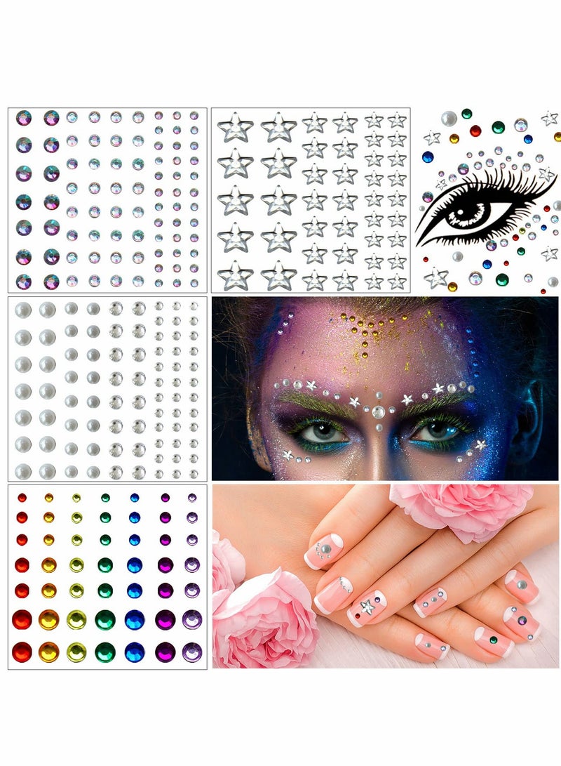 Colorful Bindi Dots & Face Gems - 4 Sheets of Stick-On Crystals for Eye & Forehead, Perfect for Makeup, Parties & Festivals, Nail Art Decoration - Image 1
