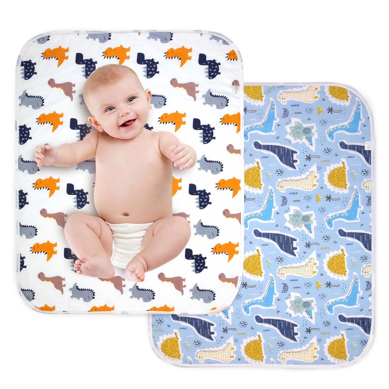 2Pcs Diaper Changing Pads for Baby Dinosaur Change Mat 3Layers Waterproof Change Pad Foldable Absorbent Mats for Women Reusable Incontinence Underpads for Patient 24x30 Colorful Dinosaur
