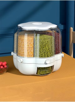 360 Degree Rotating Cereal Dispenser Organizer with 6 Compartments and Moisture-Proof Lid, Rotating Cereal Storage Box for Kitchen - 29.5x28x26cm