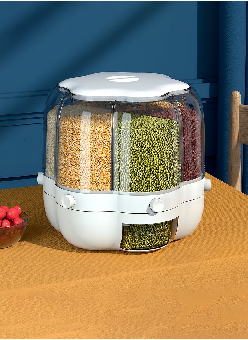 Taimi - 360 Degree Rotating Cereal Dispenser Organizer with 6 Compartments and Moisture-Proof Lid, Rotating Cereal Storage Box for Kitchen - 29.5x28x26cm - Image 1