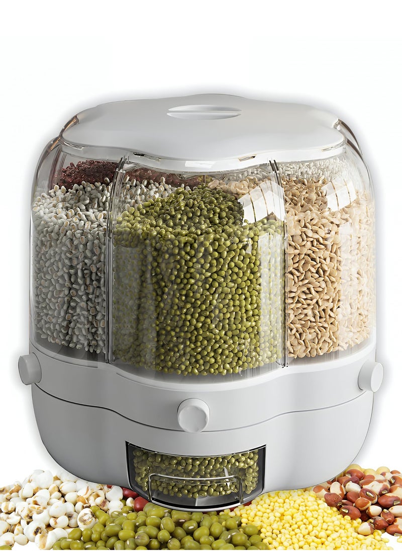 Taimi - 360 Degree Rotating Cereal Dispenser Organizer with 6 Compartments and Moisture-Proof Lid, Rotating Cereal Storage Box for Kitchen - 29.5x28x26cm - Image 1