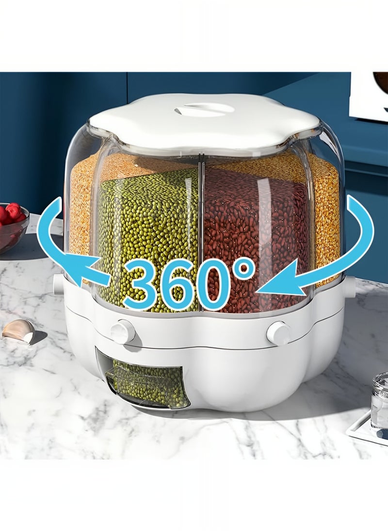 Taimi - 360 Degree Rotating Cereal Dispenser Organizer with 6 Compartments and Moisture-Proof Lid, Rotating Cereal Storage Box for Kitchen - 29.5x28x26cm - Image 1