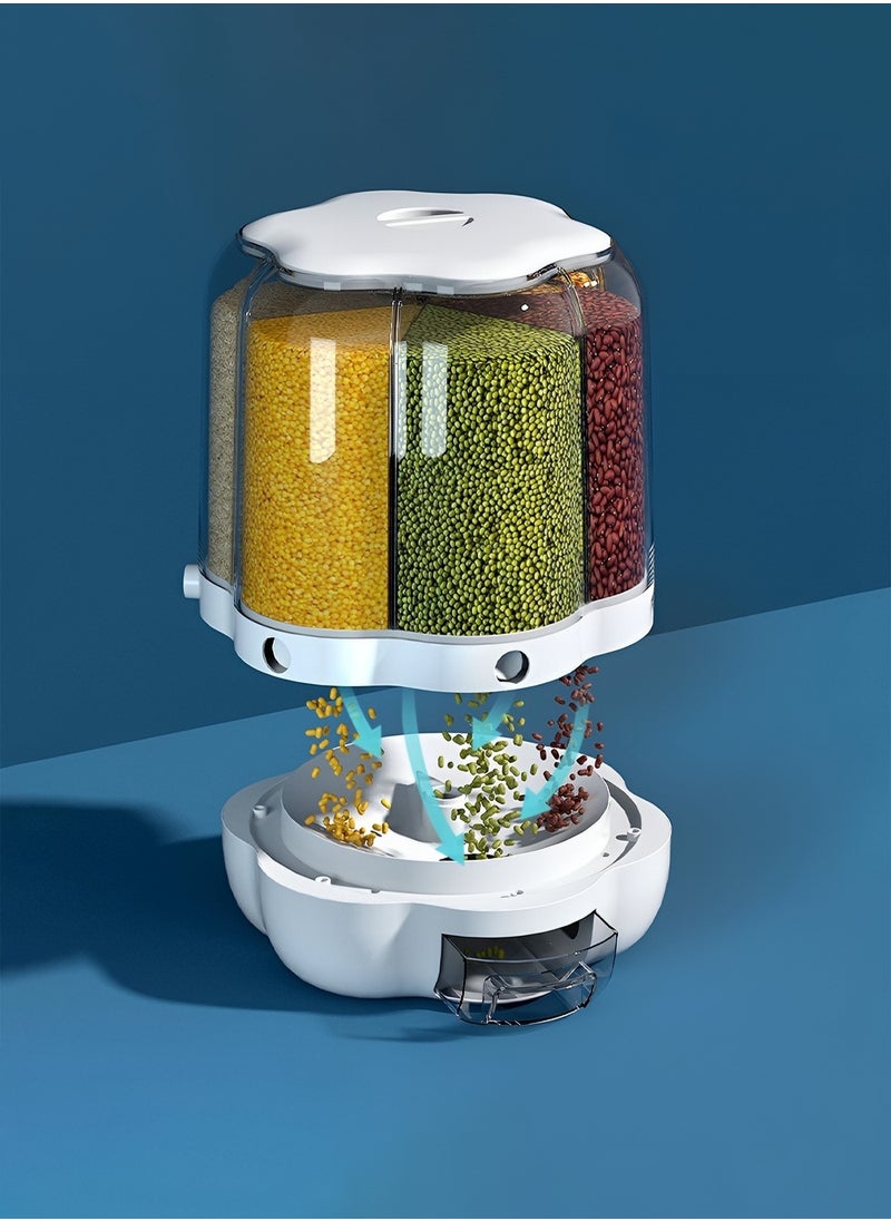 Taimi - 360 Degree Rotating Cereal Dispenser Organizer with 6 Compartments and Moisture-Proof Lid, Rotating Cereal Storage Box for Kitchen - 29.5x28x26cm - Image 1