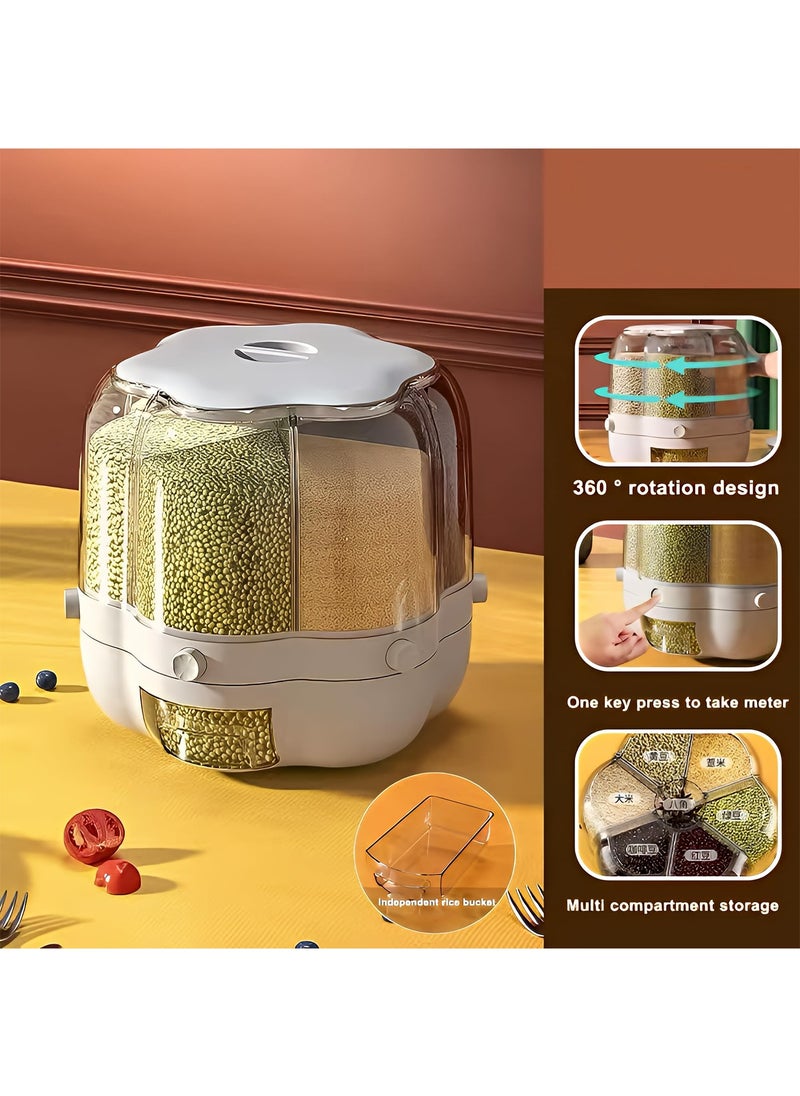 Taimi - 360 Degree Rotating Cereal Dispenser Organizer with 6 Compartments and Moisture-Proof Lid, Rotating Cereal Storage Box for Kitchen - 29.5x28x26cm - Image 1