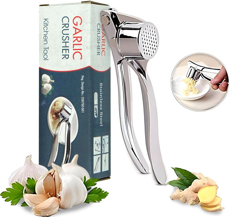 Storite Stainless Steel Garlic Crusher Press | Manual Ginger & Garlic Mincer, Vegetable & Fruit Cutter Chopper, Kitchen Tool – Portable, Rust-Resistant, Pack of 1 (Silver) - Image 1
