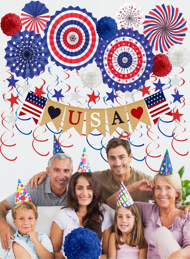 Tonberless 33 Pcs 4th/Fourth of July Memorial Day Decorations, Patriotic Decorations Outdoor Indoor Office USA Banner Red White Blue Star Streamer Hanging Swirls Veterans Day Decor for Independence Day - Image 4