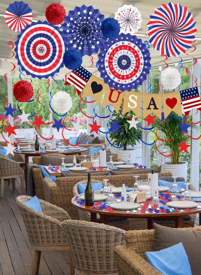 Tonberless 33 Pcs 4th/Fourth of July Memorial Day Decorations, Patriotic Decorations Outdoor Indoor Office USA Banner Red White Blue Star Streamer Hanging Swirls Veterans Day Decor for Independence Day - Image 3