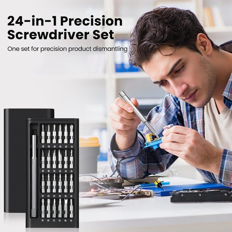 ROKTRY ROKTRY Pack of 1 Multipurpose 24In1 Screwdriver Set 25 Replaceable Magnetic Bits Tool Kit For Home Appliances Mobile Phone Laptop Watch etc Repairing Compact in Size and Wallet Packaging Black  - Image 3