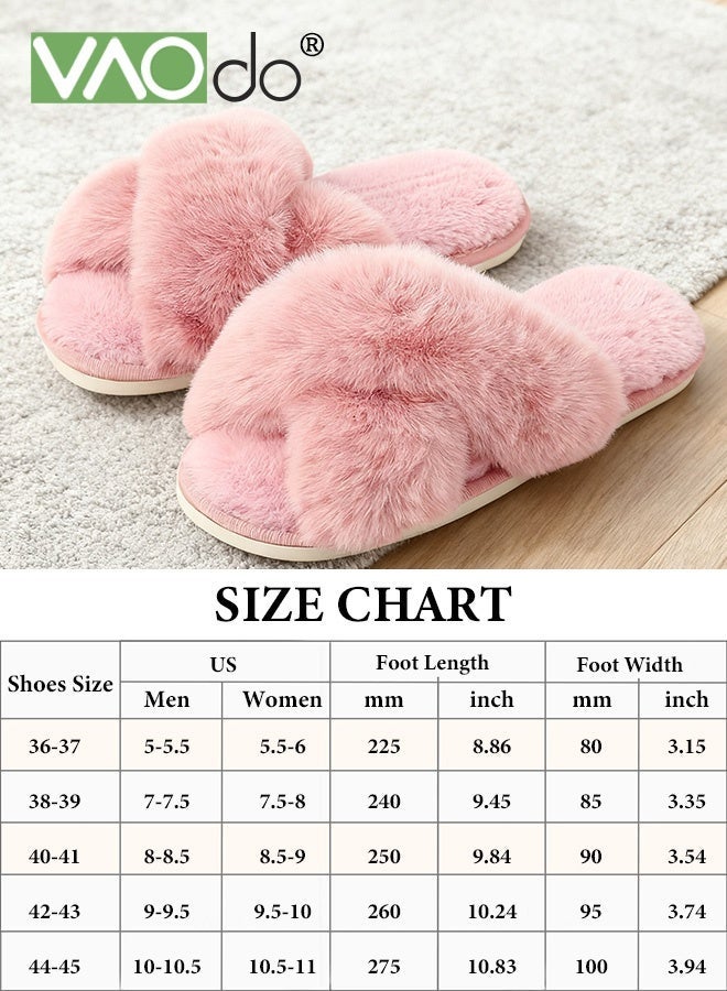 VAOdo Womens Fuzzy Memory Foam Slippers Cross Band Cozy Plush Home Slippers Fluffy Furry Open Toe House Shoes Indoor Outdoor Slide Slipper Pink - Image 3