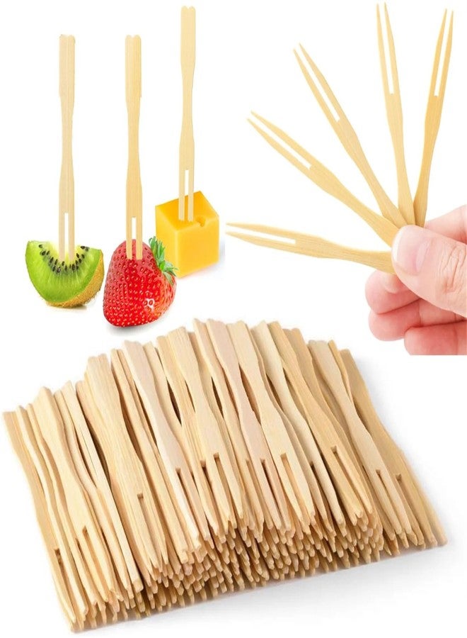 PURCHASE ZONE® 100 PCS Bamboo Cocktail Forks – Disposable Mini Wooden Fruit Picks, Eco-Friendly Appetizer Skewers for Parties, Desserts & Snacks 8.8 CM (Pack of 100) - Image 1