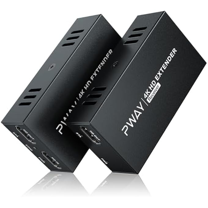 PWAY موسع HDMI 4K@60HZ، موسع HDMI عبر كابل CAT5E/6 حتى 200 قدم/60 متر، 4K HD الفائق يوسع الصوت والفيديو، يدعم مخرج الحلقة، IR، POC/POE، HDCP 2.2/1.4 YUV 44 HDMI2.0 EDID - Image 1