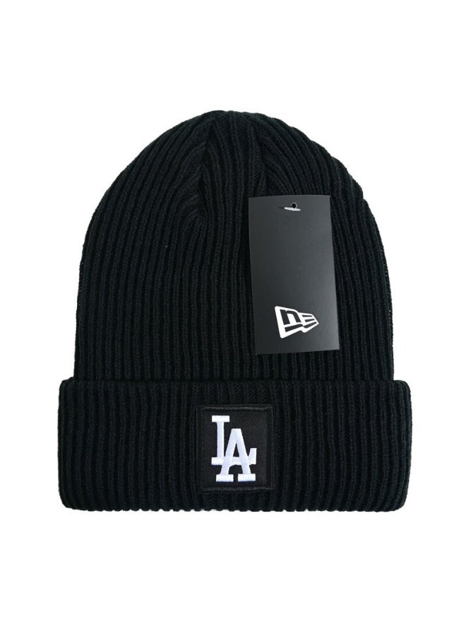 New Era Los Angeles Dodgers Black Ribbed Knitted Beanie with LA Logo Patch