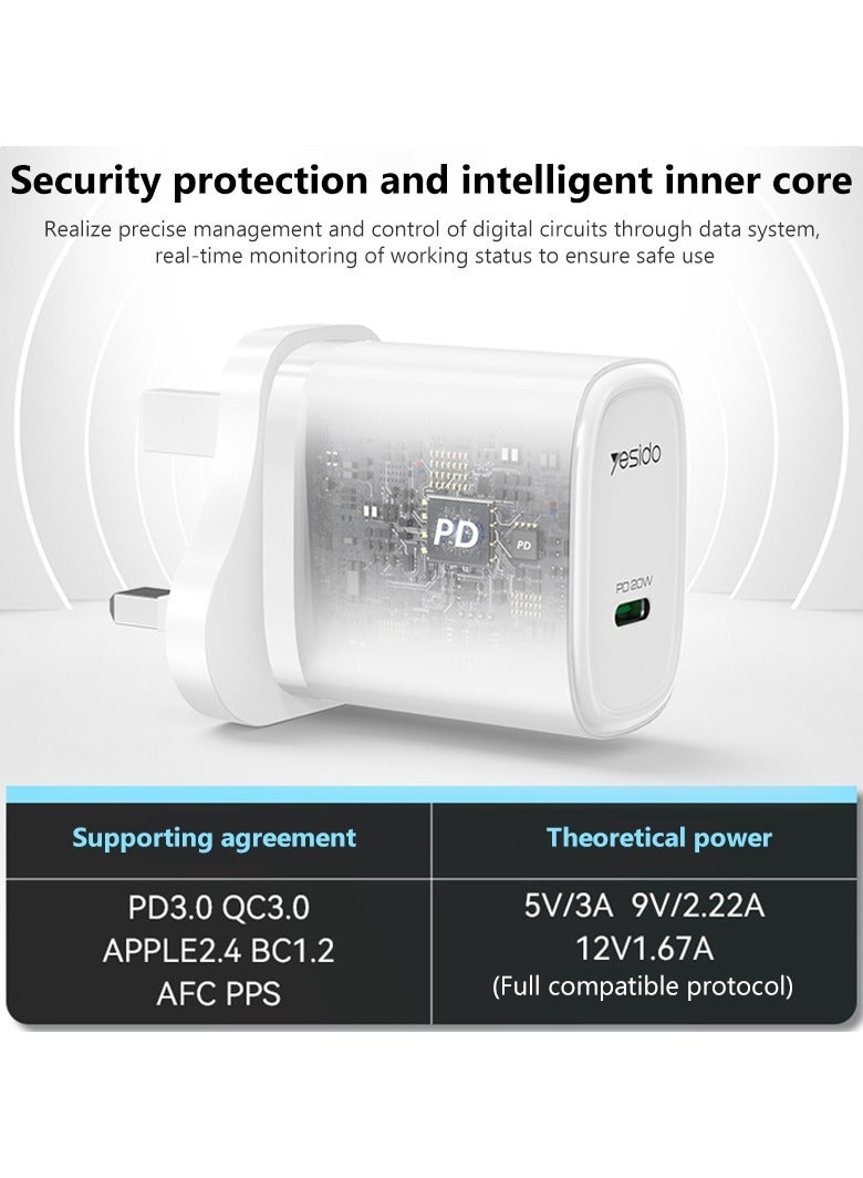يسيدو شاحن سريع من Yesido YC76 PD 20W USB Type-C بمنفذ واحد - Image 5