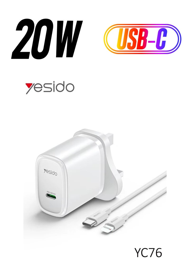 يسيدو شاحن سريع من Yesido YC76 PD 20W USB Type-C بمنفذ واحد - Image 1