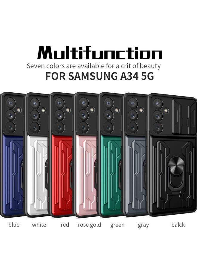 اس-توب جراب لهاتف Samsung Galaxy A34 5G، جراب هاتف منزلق مزود بدرع كاميرا وبطاقة - Image 2