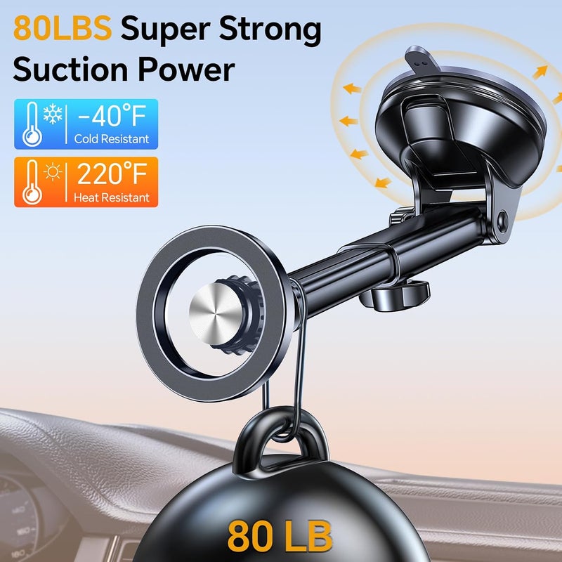 Coolpow for MagSafe Car Mount【Windshield+Vent+Dash】Magnetic Phone Holder for Car Phone Holder Mount Cell Phone Holders for Your Car Accessories Suction Phone Mount for Car Truck Stand for iPhone 17 16 - Image 5