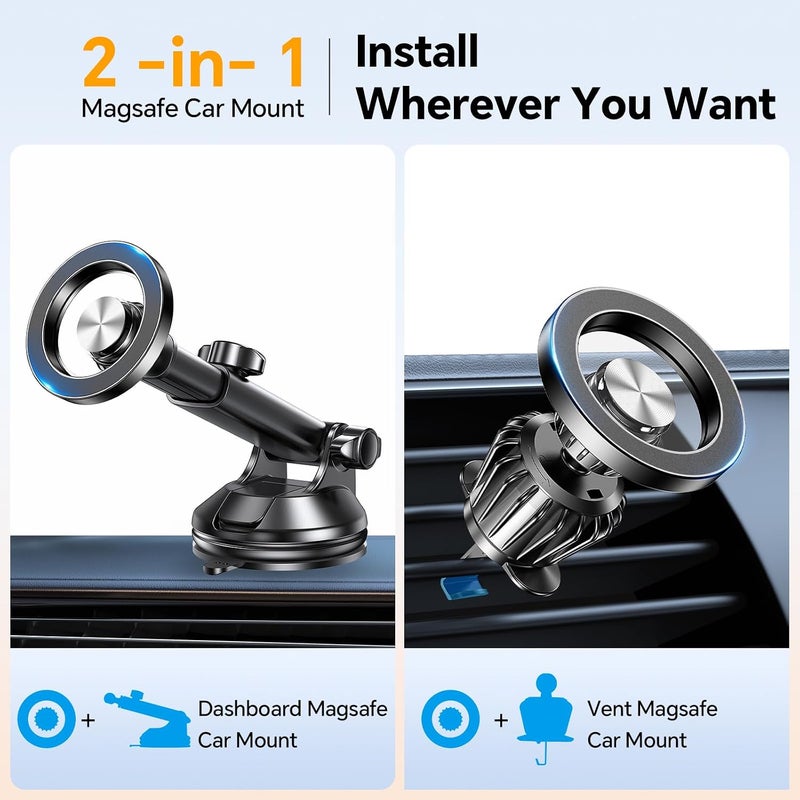 Coolpow for MagSafe Car Mount【Windshield+Vent+Dash】Magnetic Phone Holder for Car Phone Holder Mount Cell Phone Holders for Your Car Accessories Suction Phone Mount for Car Truck Stand for iPhone 17 16 - Image 3