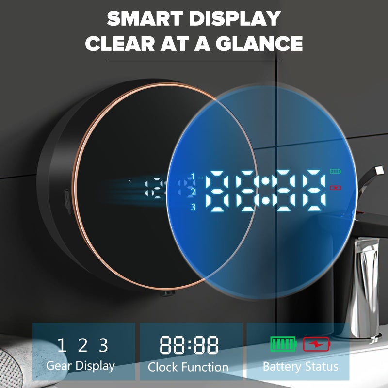 Monstake Automatic Soap Dispenser Foam Bathroom: Wall Mount Rechargeable Touchless Adjustable Auto Smart Electric Plastic Black Foaming Soap Dispenser with Clock - Kitchen - Hand Dish Lotion Couple Kids - Image 3