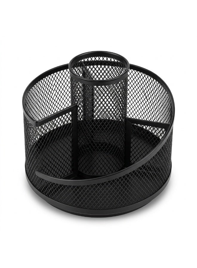 360-Degree Rotating Metal Mesh Desk Organizer with 4 Compartments Black - Image 4