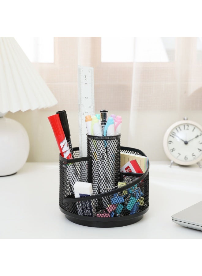 360-Degree Rotating Metal Mesh Desk Organizer with 4 Compartments Black - Image 5
