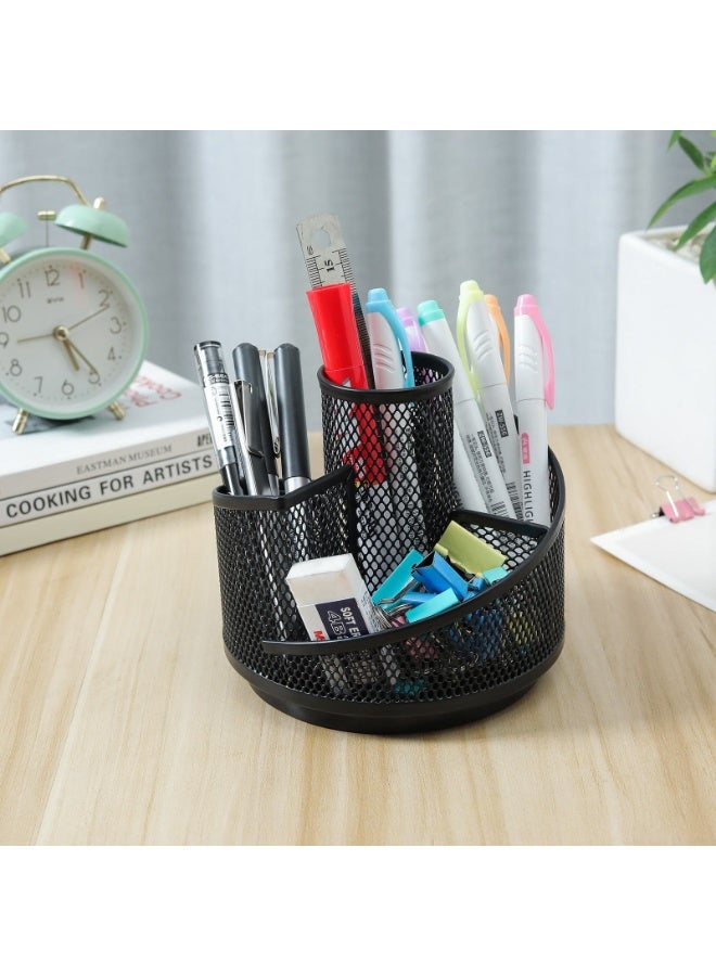 360-Degree Rotating Metal Mesh Desk Organizer with 4 Compartments Black - Image 3