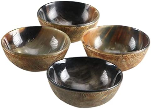 AYZCORP Set of 4 Horn Bowl Viking Norse Medieval Reenactment HORN BOWL SERVING  SHAVING BOWLS gift for mother father Husband christmas gift Medium size Hand CraftedPolished Finish 4 Diam x 2 Deep - Image 1