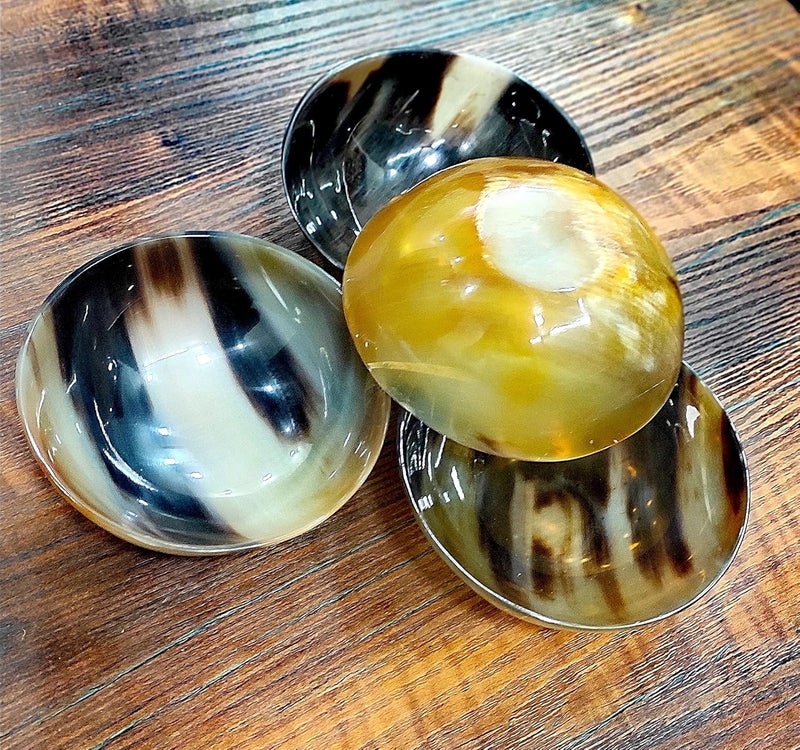 AYZCORP Set of 4 Horn Bowl Viking Norse Medieval Reenactment HORN BOWL SERVING  SHAVING BOWLS gift for mother father Husband christmas gift Medium size Hand CraftedPolished Finish 4 Diam x 2 Deep - Image 2