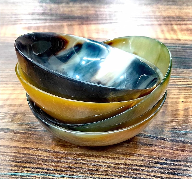 AYZCORP Set of 4 Horn Bowl Viking Norse Medieval Reenactment HORN BOWL SERVING  SHAVING BOWLS gift for mother father Husband christmas gift Medium size Hand CraftedPolished Finish 4 Diam x 2 Deep - Image 3