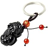 Betterdecor Handmade Feng Shui Obsidian Pi Yao/Pi Xiu Key Chain or Hanging for Wealth Luck with  Pouch - Image 1