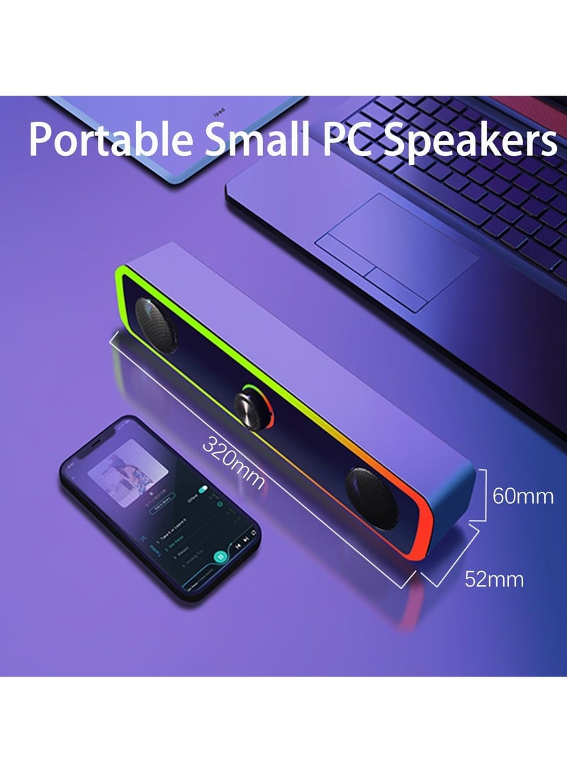 erorex Computer Speakers for PC Desktop Monitor, Bluetooth 5.3, USB Powered Computer Soundbar with LED RGB Light, Knob Volume Control, 3.5mm Aux Input, HiFi Stereo Gaming Speakers for Desktop - Image 2