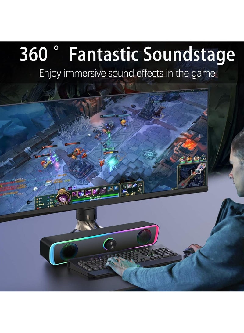 erorex Computer Speakers for PC Desktop Monitor, Bluetooth 5.3, USB Powered Computer Soundbar with LED RGB Light, Knob Volume Control, 3.5mm Aux Input, HiFi Stereo Gaming Speakers for Desktop - Image 4