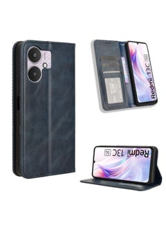 HuHa Case Cover For Xiaomi Redmi 13C 5G / 13R 5G Magnetic Buckle Retro Texture Leather Phone Case Blue 
