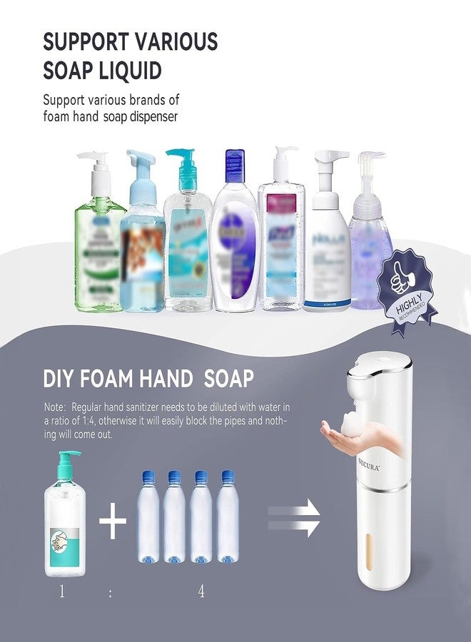 Secura Foaming Soap Dispenser, 10oz/300ml Touchless Automatic Soap Dispenser with Adjustable Volume Control, Rechargeable Hands Free Soap Dispenser for Kitchen, Bathroom White - Image 4