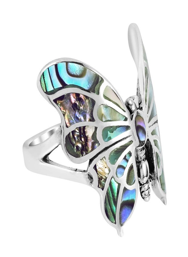AeraVida Exotic Graceful Butterfly Abalone Shell Inlay .925 Sterling Silver Ring | Butterfly Ring | Gift for Women (10) - Image 2