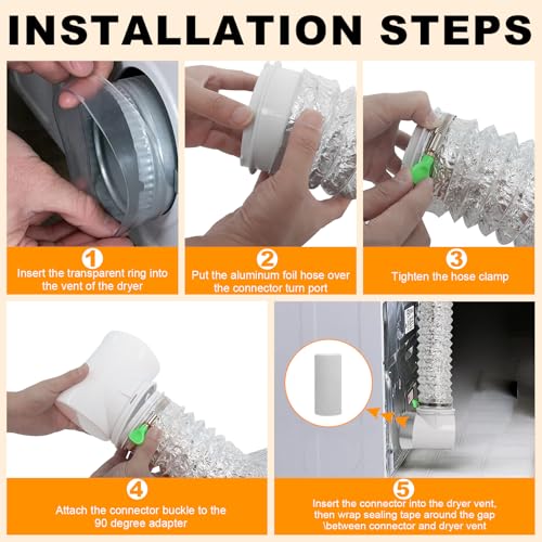 Ketofa Dryer Vent Hose for Tight Space, Indoor 4in Dryer Vent Vacuum Hose Connector Attachment with Double 90 Degree Elbow, 9.84ft Aluminum Exhaust Hose - Image 4