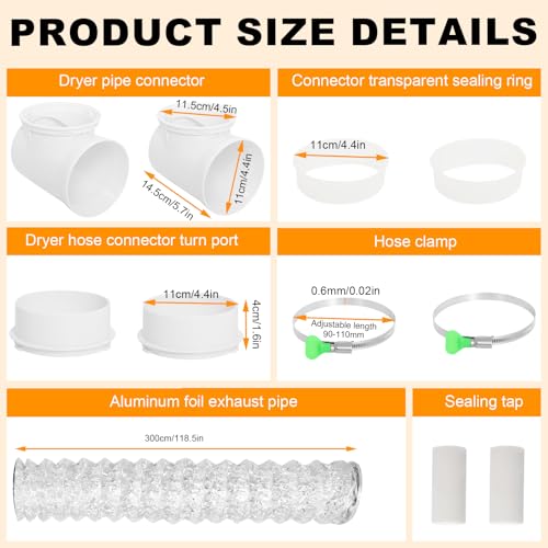 Ketofa Dryer Vent Hose for Tight Space, Indoor 4in Dryer Vent Vacuum Hose Connector Attachment with Double 90 Degree Elbow, 9.84ft Aluminum Exhaust Hose - Image 5