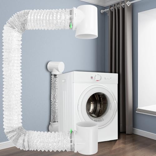 Ketofa Dryer Vent Hose for Tight Space, Indoor 4in Dryer Vent Vacuum Hose Connector Attachment with Double 90 Degree Elbow, 9.84ft Aluminum Exhaust Hose - Image 1