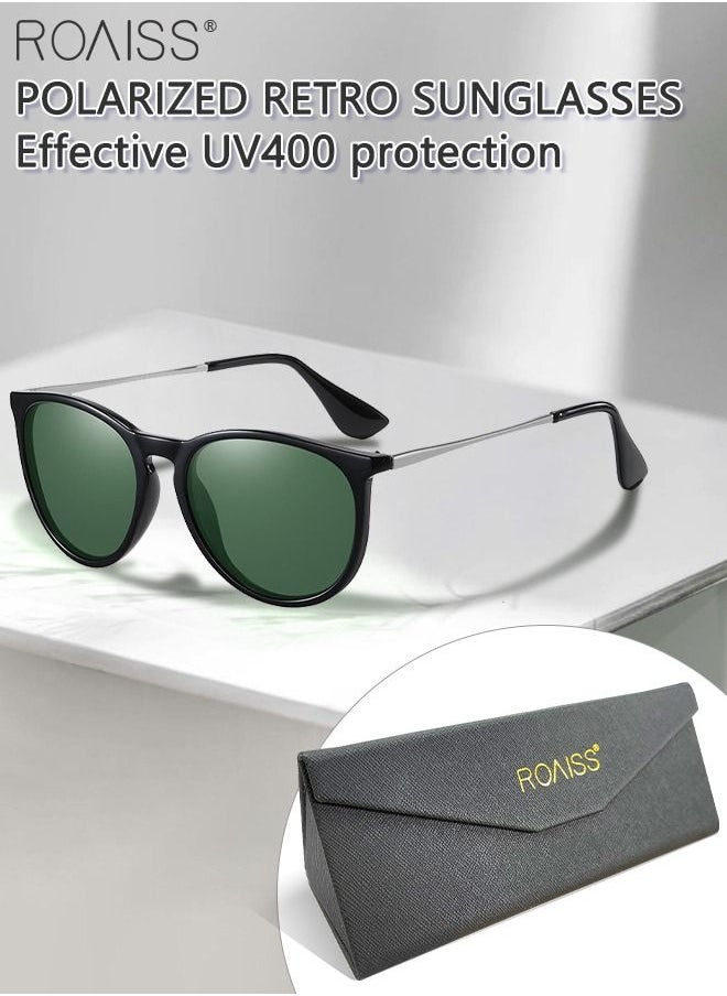 roaiss - Polarized Round Sunglasses for Men Women UV400 Protection Sun Glasses with Metal Frame Fashion Anti-Glare Sun Shades for Driving Fishing Traveling Cycling Green 56mm - Image 1