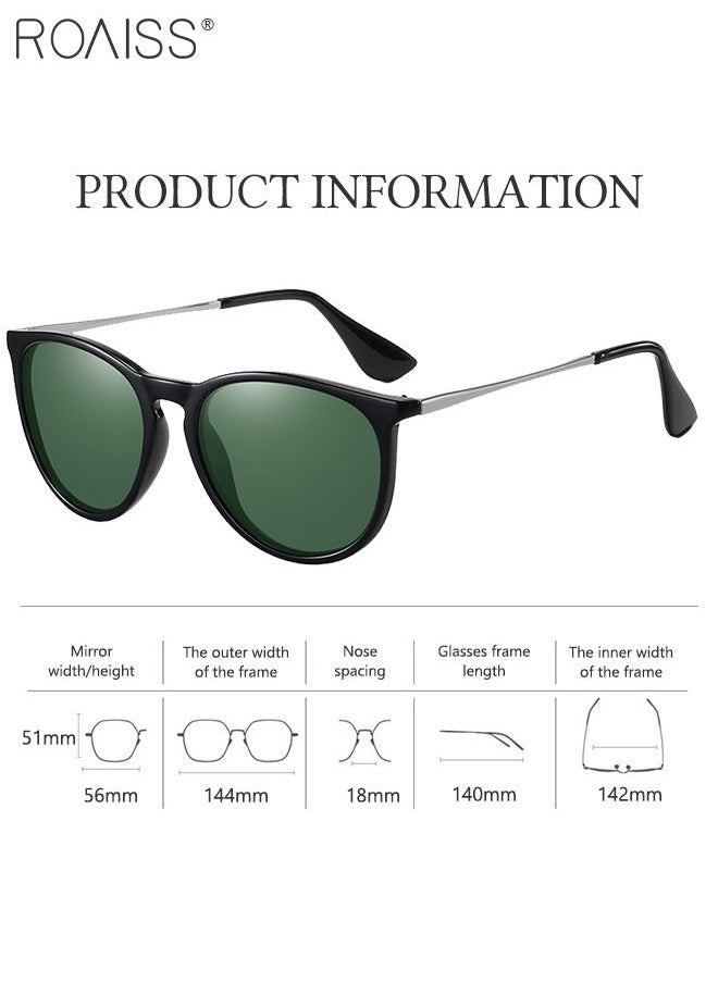roaiss - Polarized Round Sunglasses for Men Women UV400 Protection Sun Glasses with Metal Frame Fashion Anti-Glare Sun Shades for Driving Fishing Traveling Cycling Green 56mm - Image 1