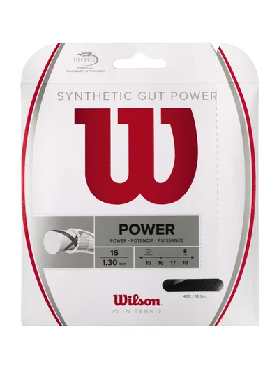 Wilson Synthetic Gut Power Tennis String Gauge 16 (1.3mm) - Set 40 ft / 12.2 m, Black