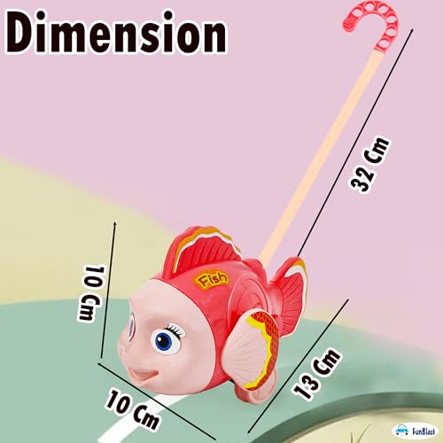 FunBlast Pull Along Fish Toy for Kids – Push & Go Walking Toy, Early Learning Crawling Toys for Toddlers, Colorful Pull Toys for Boys & Girls (Multicolor) (Pink) - Image 3