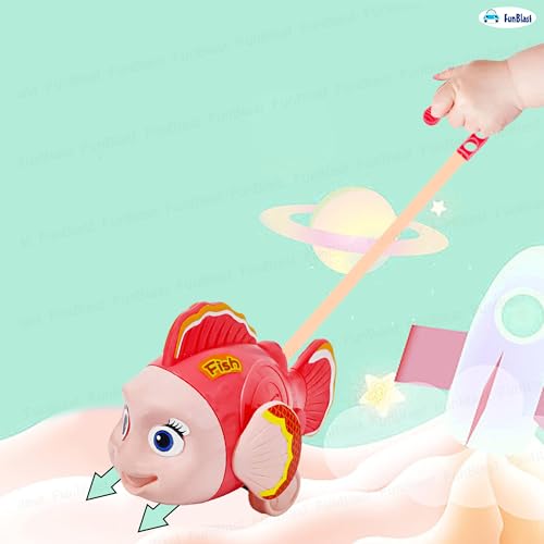 FunBlast Pull Along Fish Toy for Kids – Push & Go Walking Toy, Early Learning Crawling Toys for Toddlers, Colorful Pull Toys for Boys & Girls (Multicolor) (Pink) - Image 5