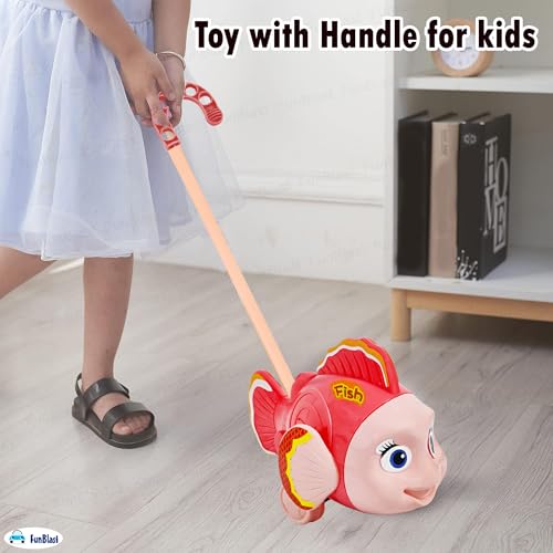 FunBlast Pull Along Fish Toy for Kids – Push & Go Walking Toy, Early Learning Crawling Toys for Toddlers, Colorful Pull Toys for Boys & Girls (Multicolor) (Pink) - Image 4