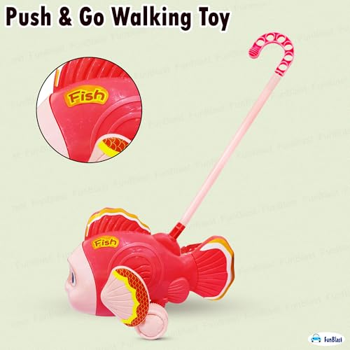 FunBlast Pull Along Fish Toy for Kids – Push & Go Walking Toy, Early Learning Crawling Toys for Toddlers, Colorful Pull Toys for Boys & Girls (Multicolor) (Pink) - Image 2