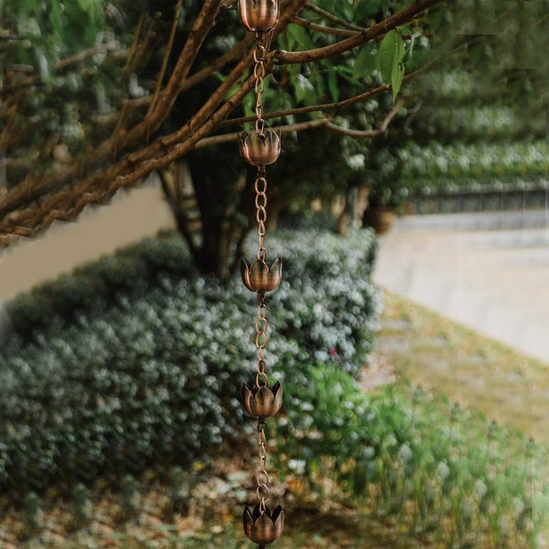 DUSVALLY Rain Chain Decorative 6Ft and Cups Replace Gutter Downspout for Home Garden Patio Outdoor Decor and Gutters, Flower Shape Rain Chains - Image 2