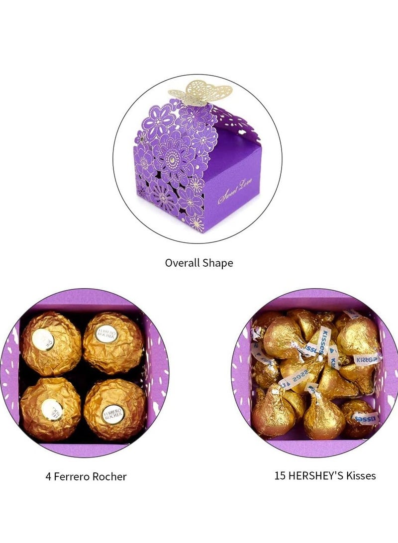 50Pcs/Set Flower Butterfly Hollow Candy Box, Cookie Gift Boxes Butterfly Party Decoration, for Wedding Bridal Birthday Party Supplies Purple - Image 4